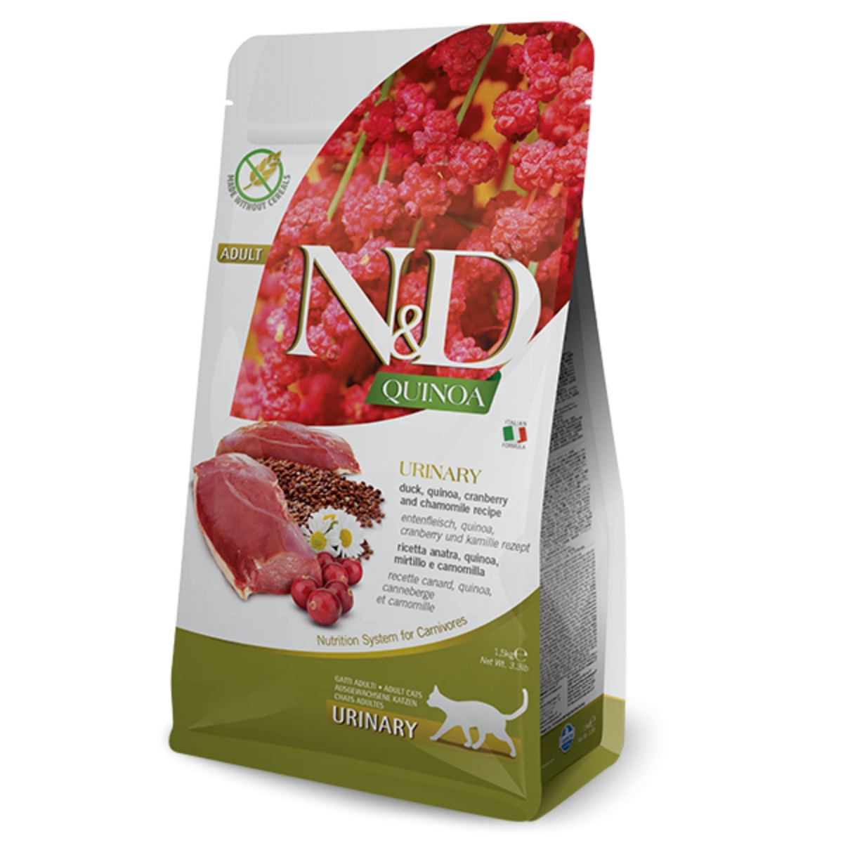 N&D Quinoa Urinary, Rață, hrană uscată fără cereale pisici, sistem urinar, 1.5kg - poza 1