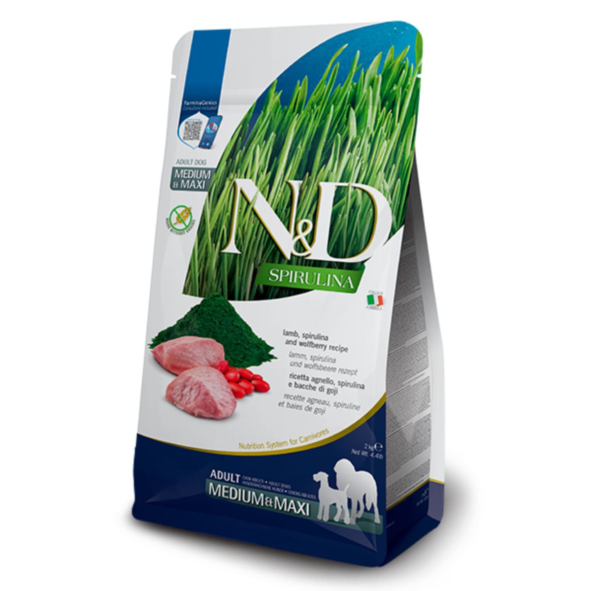 N&D Spirulina Adult Medium & Maxi, M-XL, Miel și Spirulină, hrană uscată fără cereale câini, 2kg - poza 2