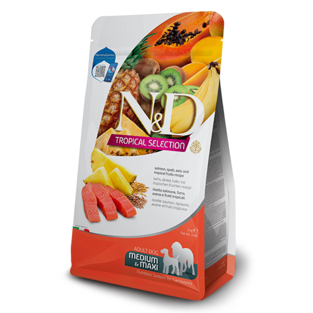 N&D Tropical Selection Adult Medium & Maxi, M-XL, Somon, hrană uscată conținut redus cereale câini, 10kg - poza 1