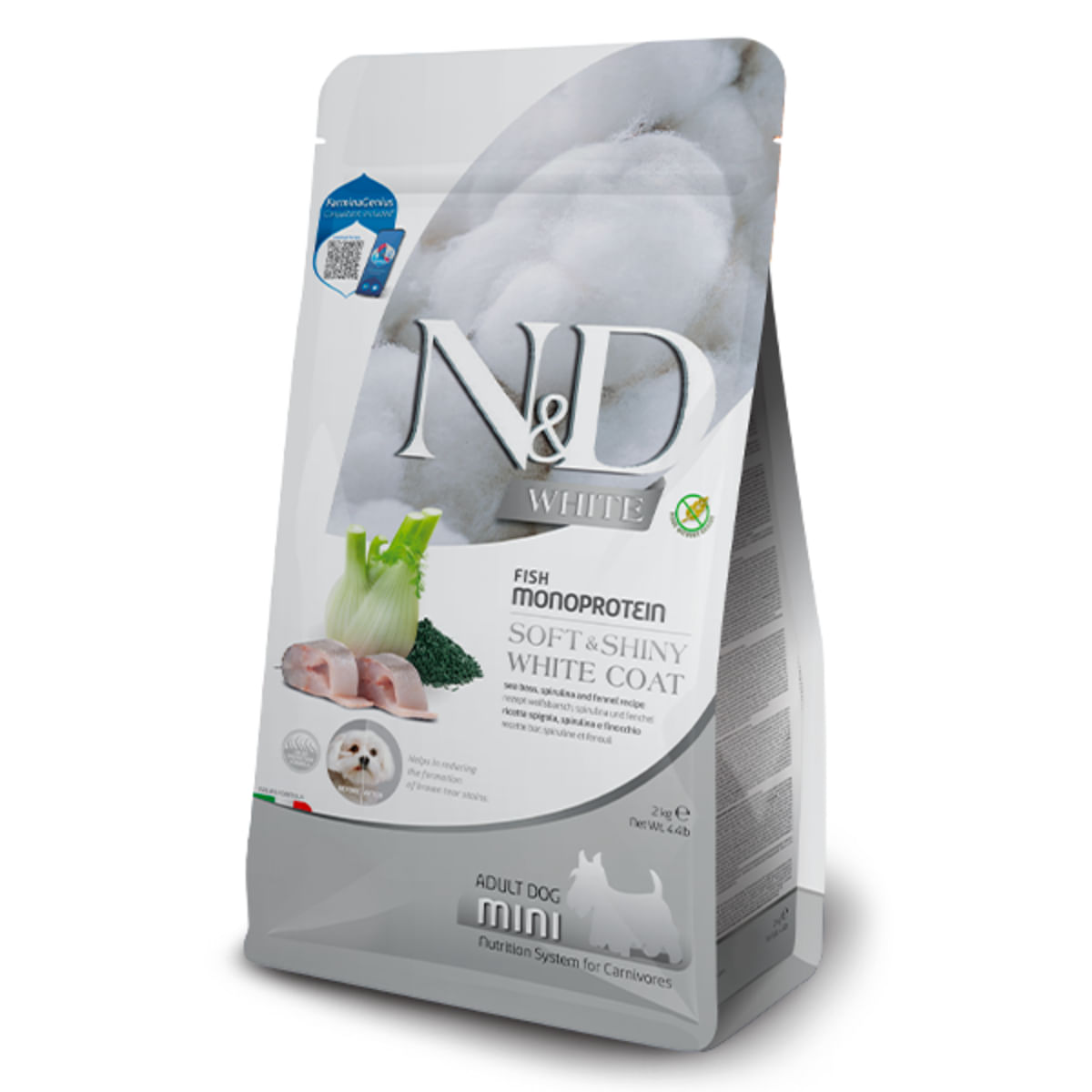 N&D White & Brown Adult Mini, XS-S, Biban și Spirulină, hrană uscată monoproteică fără cereale câini, piele & blană, 2kg - poza 1