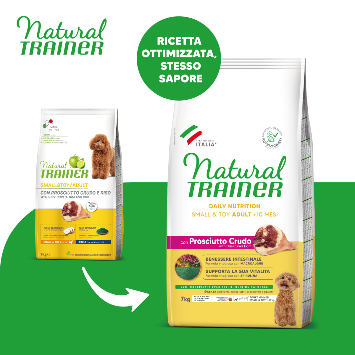 NATURAL TRAINER Daily Nutrition Small & Toy, XS-S, Prosciutto Crudo, hrană uscată câini, 7kg - poza 1