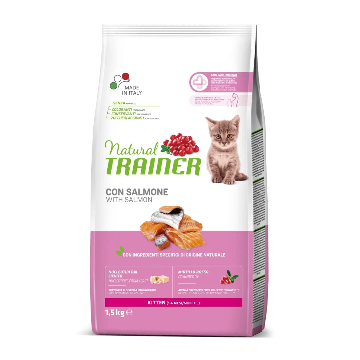 NATURAL TRAINER Kitten, Somon, hrană uscată pisici junior, 1.5kg - poza 1