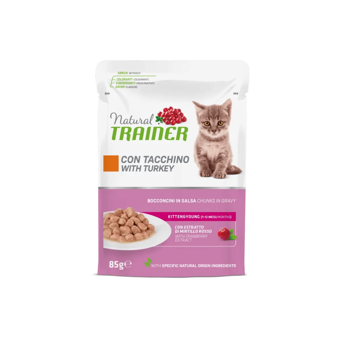 NATURAL TRAINER Kitten & Young, Curcan, plic hrană umedă pisici junior, (în sos), 85g - poza 1