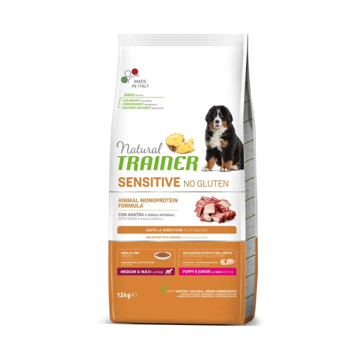 NATURAL TRAINER Sensitive No Gluten Puppy&Junior, M-XL, Rață, hrană uscată monoproteică câini junior, sistem digestiv, 12kg - poza 2