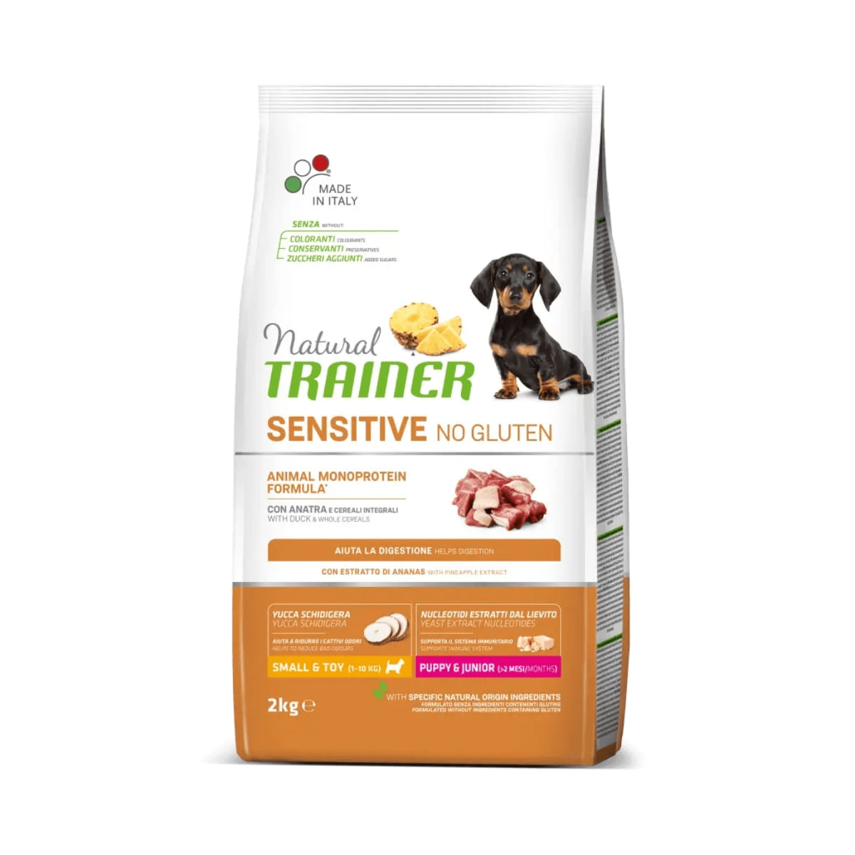 NATURAL TRAINER Sensitive No Gluten, XS-S, Rață, hrană uscată monoproteică câini junior, sistem digestiv, 2kg - poza 1