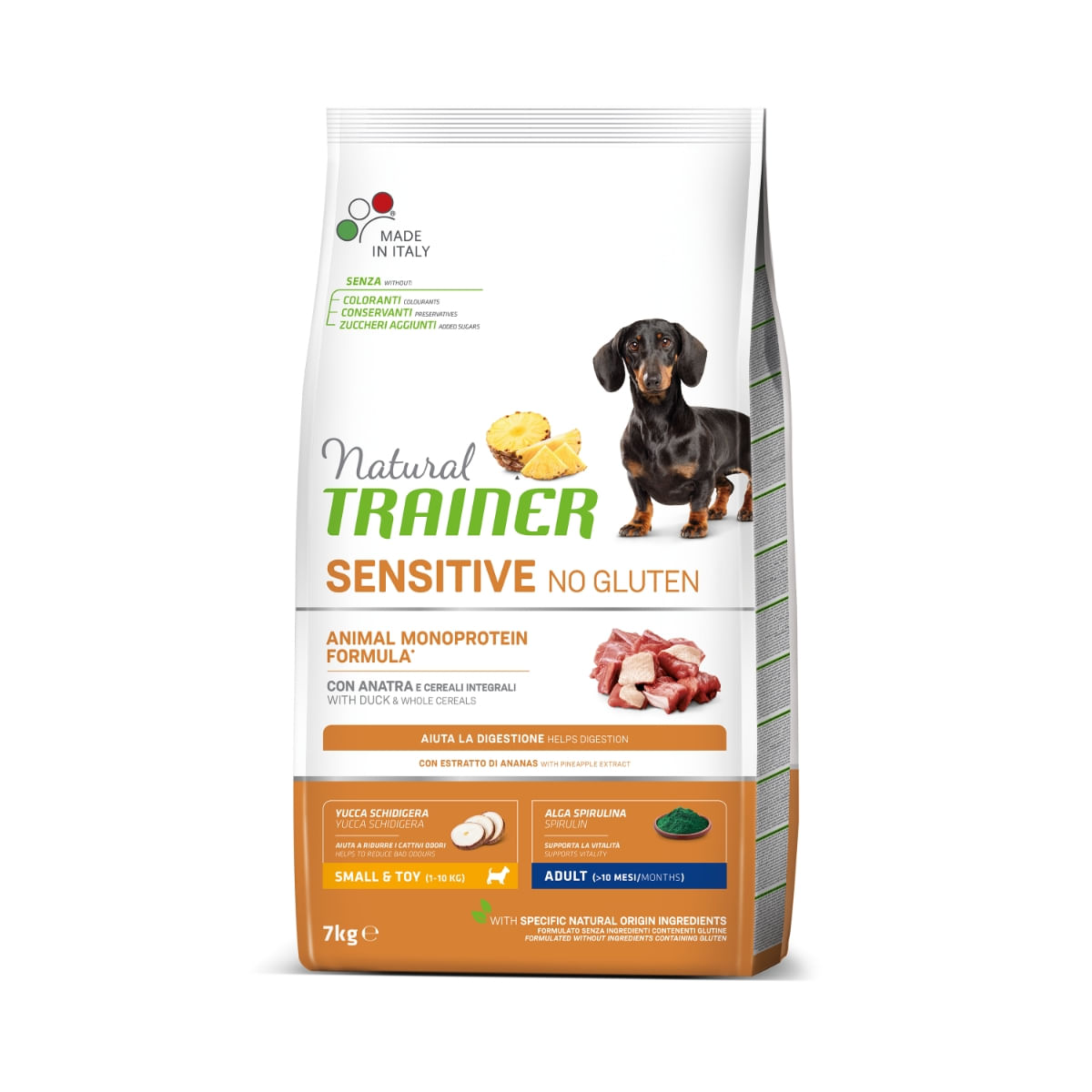 NATURAL TRAINER Sensitive No Gluten, XS-S, Rață, hrană uscată monoproteică câini, sistem digestiv, 7kg - poza 2