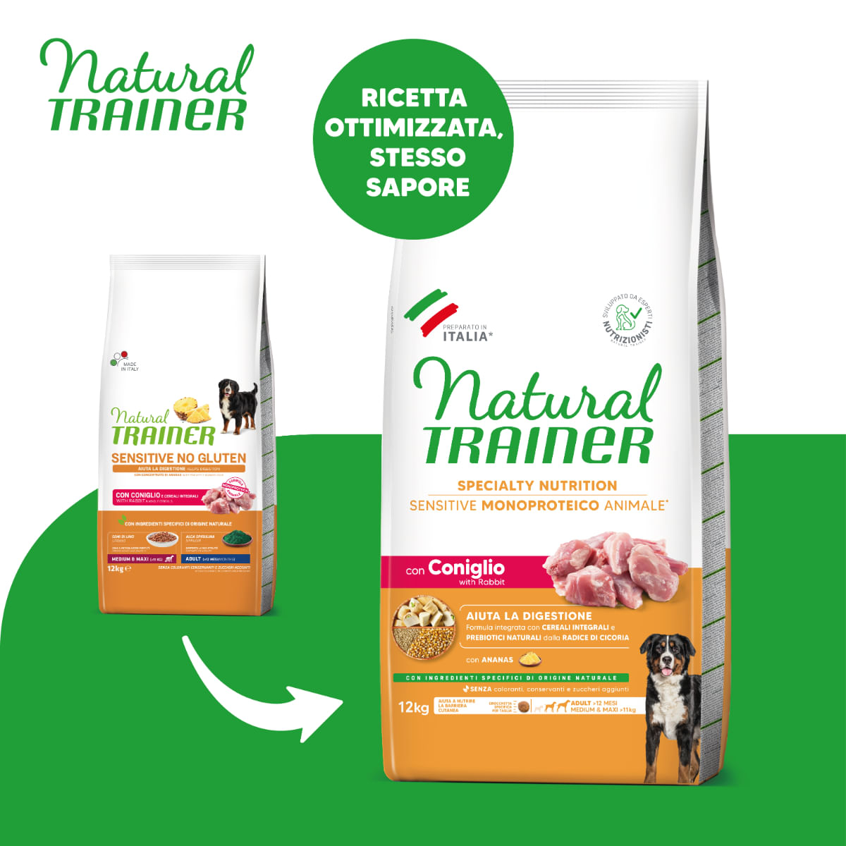 NATURAL TRAINER Speciality Nutrition Sensitive, M-XL, Iepure, hrană uscată monoproteică câini, sistem digestiv, 12kg - poza 2