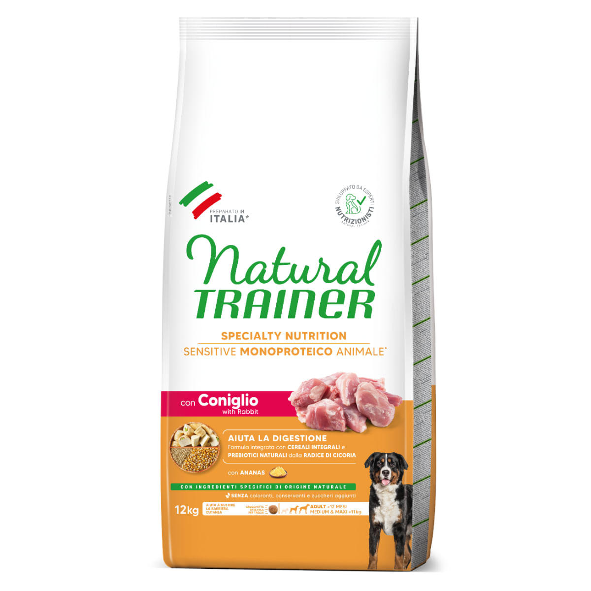 NATURAL TRAINER Speciality Nutrition Sensitive, M-XL, Iepure, hrană uscată monoproteică câini, sistem digestiv, 12kg - poza 3