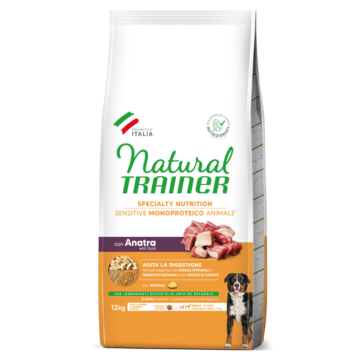NATURAL TRAINER Speciality Nutrition Sensitive, M-XL, Rață, hrană uscată monoproteică câini, sistem digestiv, 12kg - poza 3