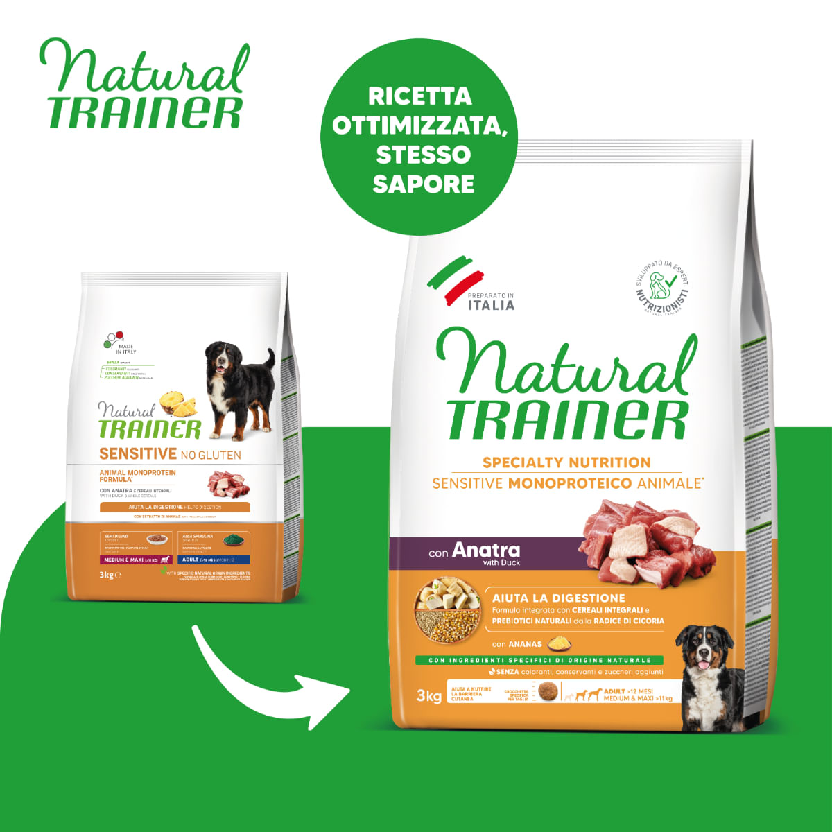 NATURAL TRAINER Speciality Nutrition Sensitive, M-XL, Rață, hrană uscată monoproteică câini, sistem digestiv, 3kg - poza 1