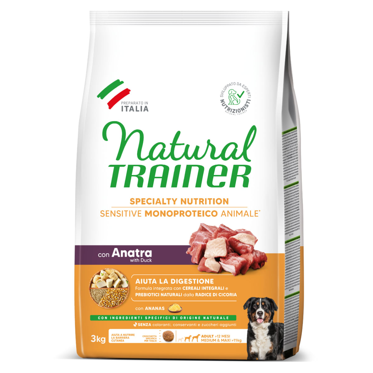 NATURAL TRAINER Speciality Nutrition Sensitive, M-XL, Rață, hrană uscată monoproteică câini, sistem digestiv, 3kg - poza 3