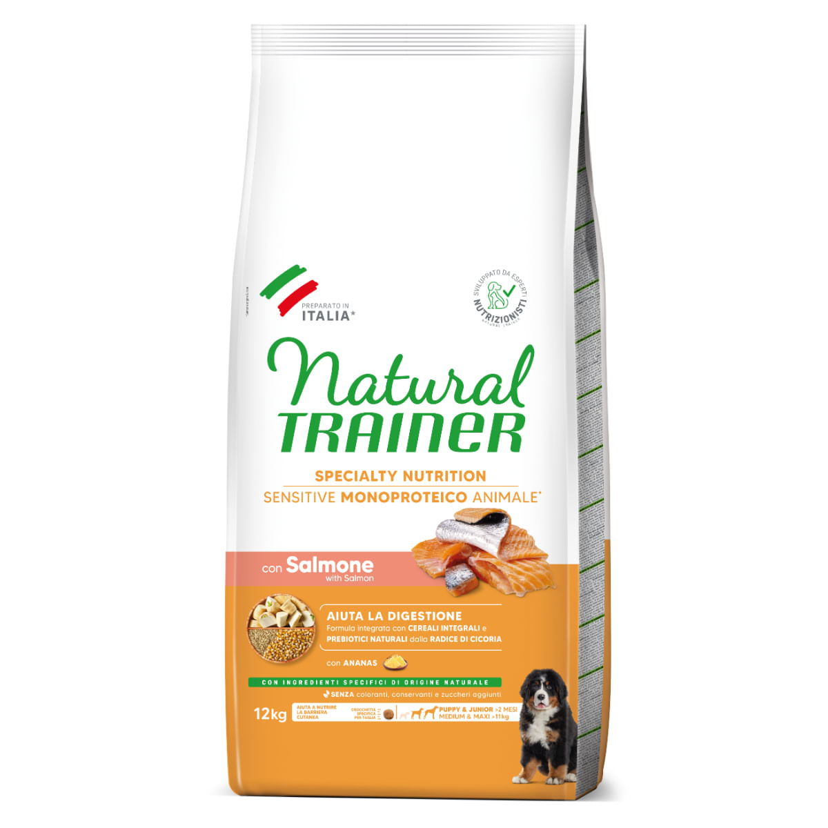 NATURAL TRAINER Speciality Nutrition Sensitive Puppy & Junior, M-XL, Somon, hrană uscată monoproteică câini junior, sistem digestiv, 12kg - poza 2