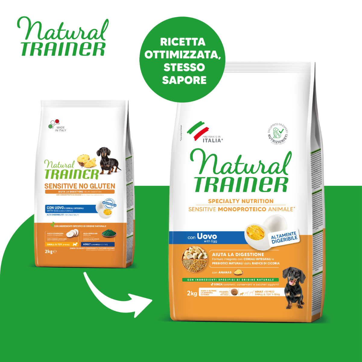 NATURAL TRAINER Speciality Nutrition Sensitive, XS-S, Ou, hrană uscată monoproteică câini, sistem digestiv, 2kg - poza 2