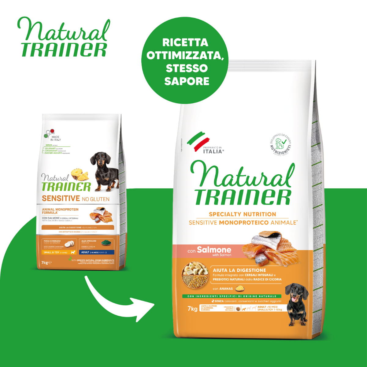 NATURAL TRAINER Speciality Nutrition Sensitive, XS-S, Somon, hrană uscată monoproteică câini, sistem digestiv, 7kg - poza 2
