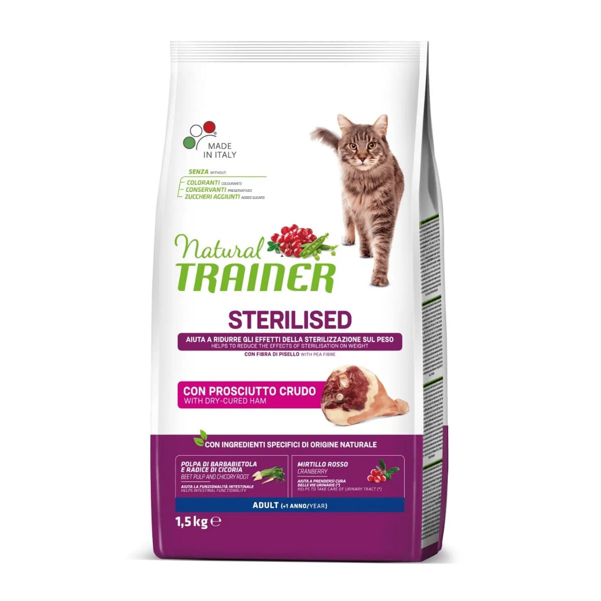 NATURAL TRAINER Sterilised, Bacon, hrană uscată pisici sterilizate, 1.5kg - poza 2