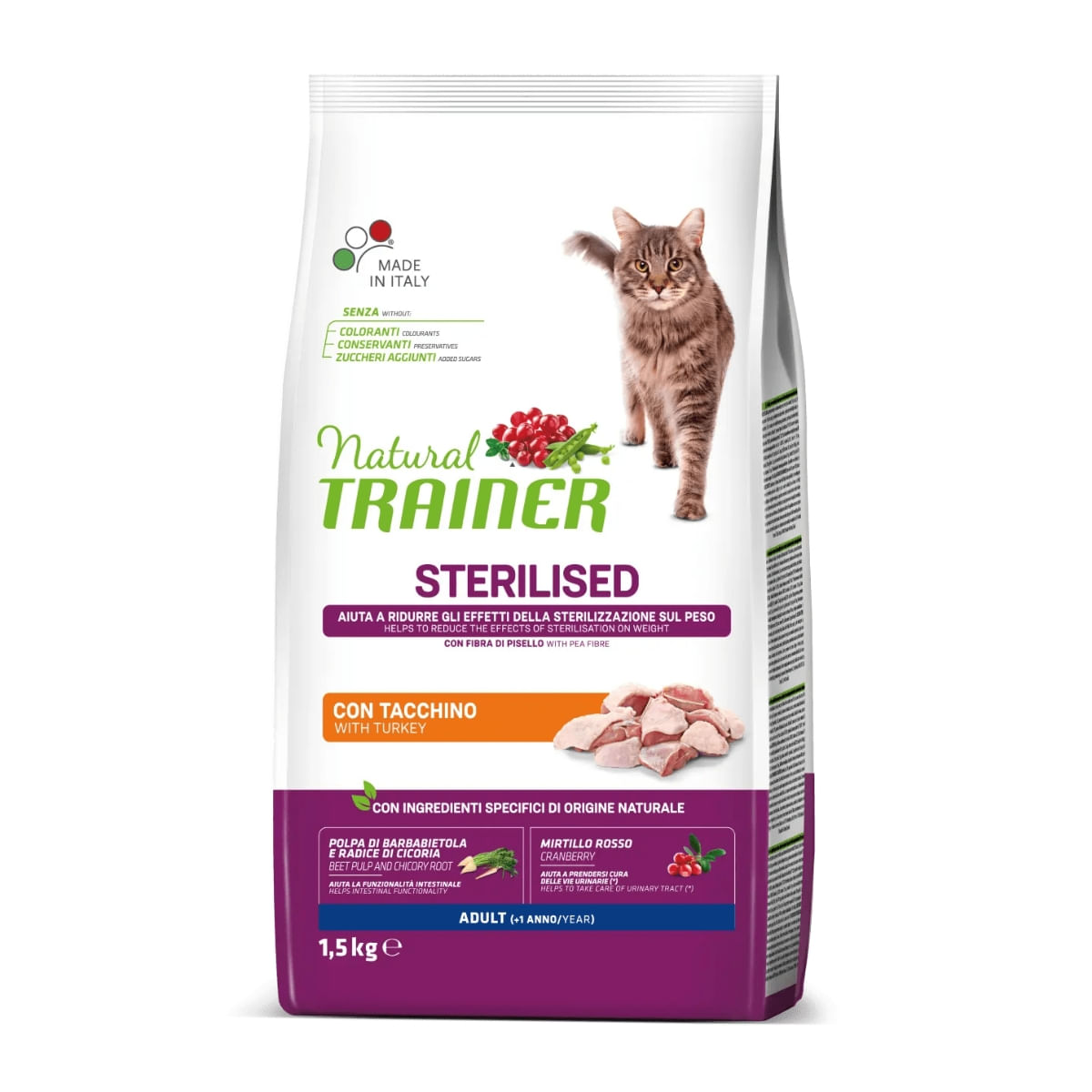 NATURAL TRAINER Sterilised, Curcan, hrană uscată pisici sterilizate, 1.5kg - poza 1