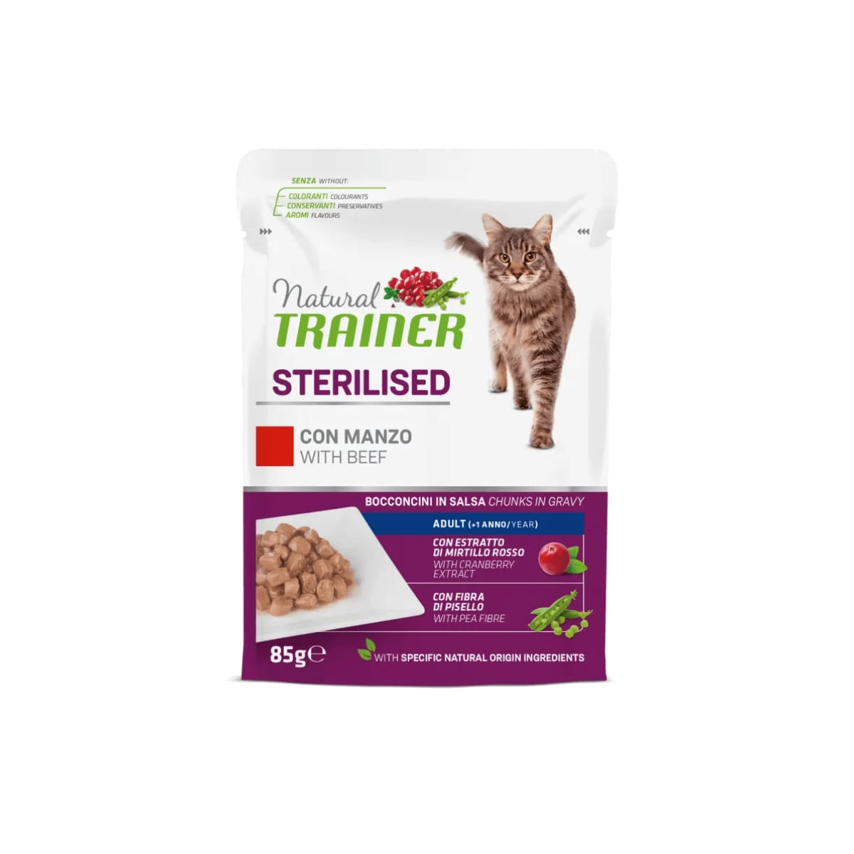NATURAL TRAINER Sterilised, Vită, plic hrană umedă pisici sterilizate, (în sos), 85g - poza 1