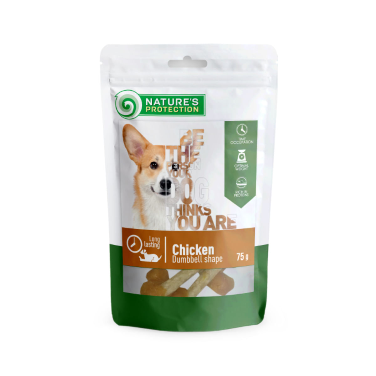 NATURES PROTECTION Dumbbell Shape, XS-XL, Pui, punguță recompense câini, 75g - poza 2