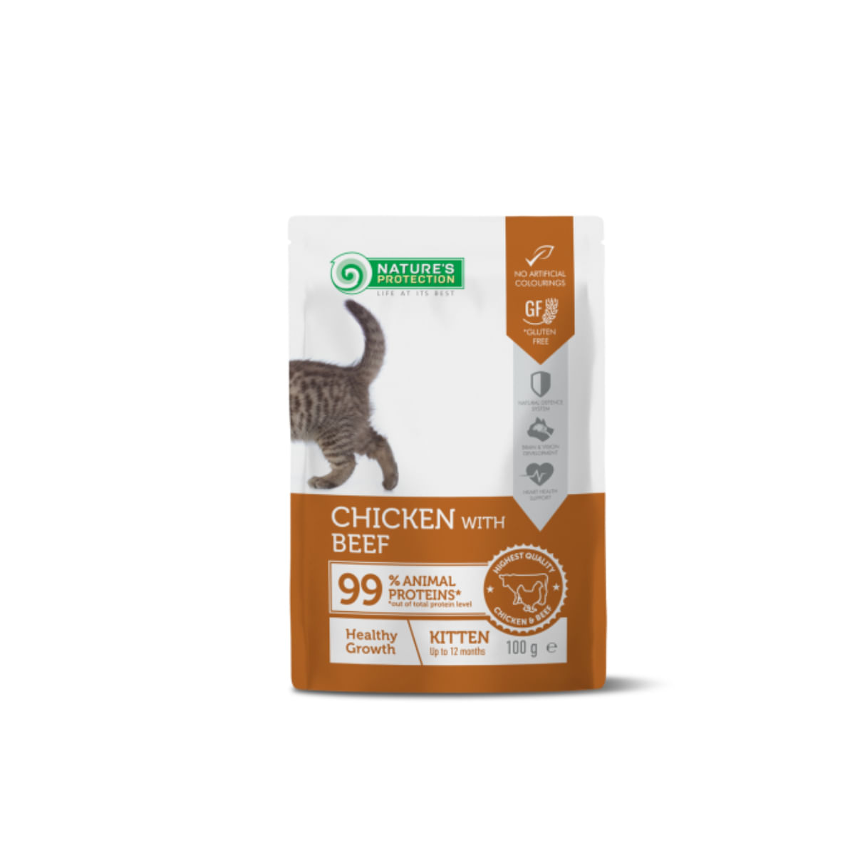 NATURES PROTECTION Healthy Growth Kitten, Pui și Vită, plic hrană umedă pisici junior, sistem imunitar, (în sos), 100g - poza 2