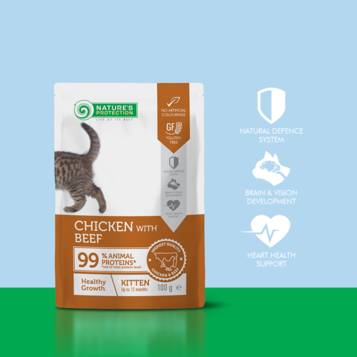 NATURES PROTECTION Healthy Growth Kitten, Pui și Vită, plic hrană umedă pisici junior, sistem imunitar, (în sos), 100g - poza 3