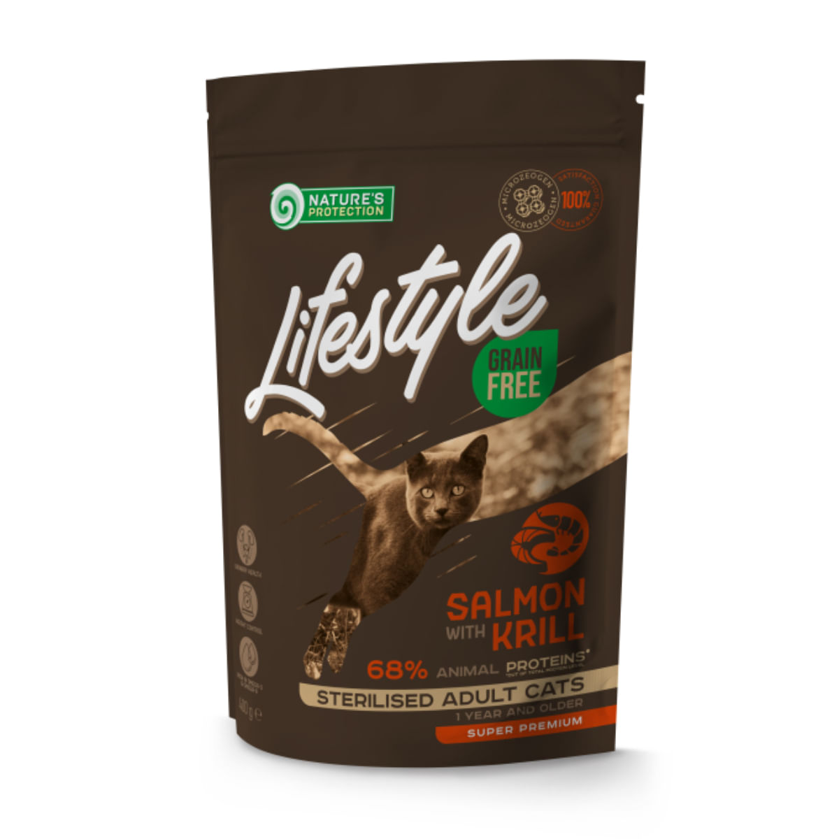 NATURES PROTECTION Lifestyle Sterilised, Somon și Krill, hrană uscată fără cereale pisici sterilizate, 7kg - poza 1
