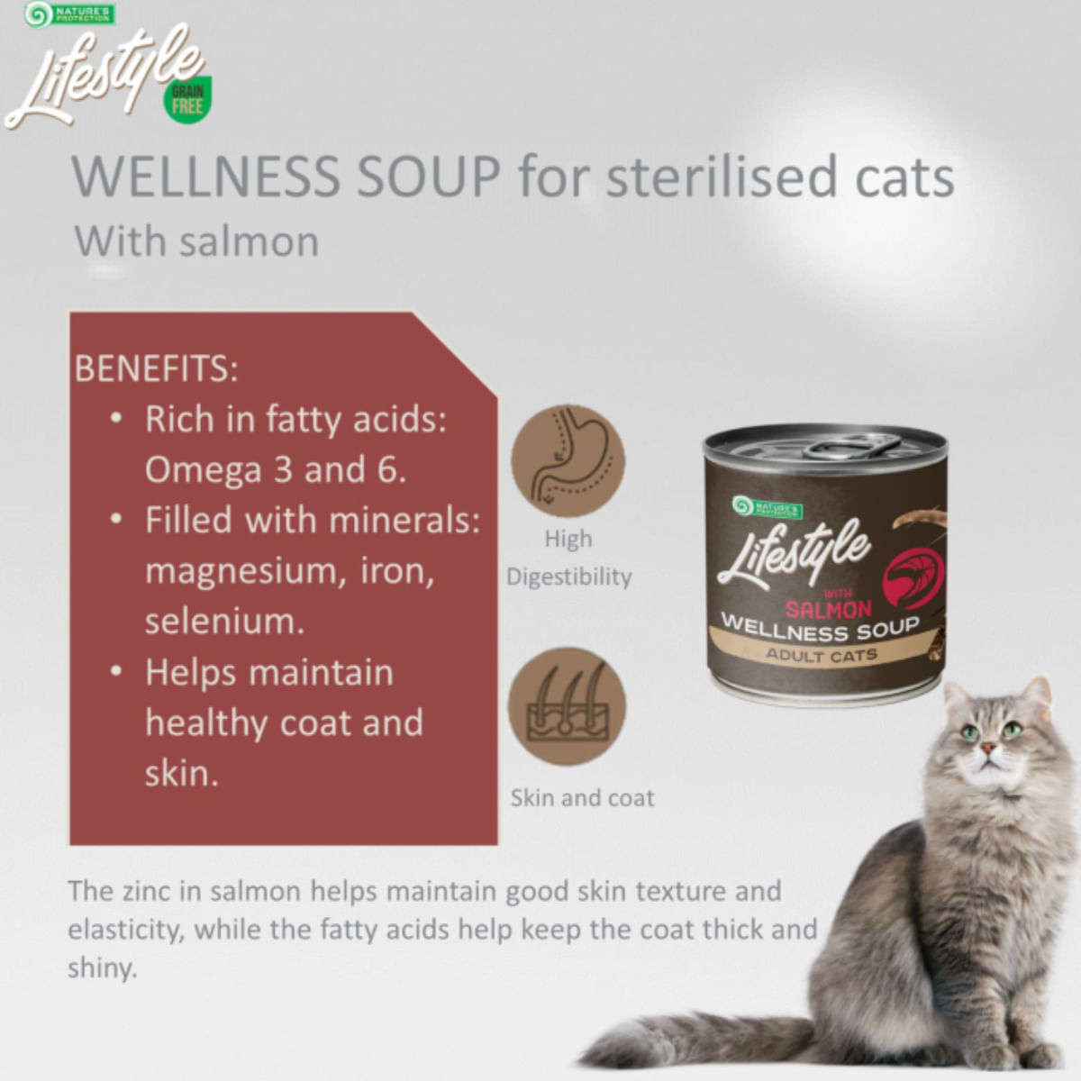 NATURES PROTECTION Lifestyle Sterilised Soup, Somon, conservă hrană umedă pisici sterilizate, (topping), 140g - poza 5