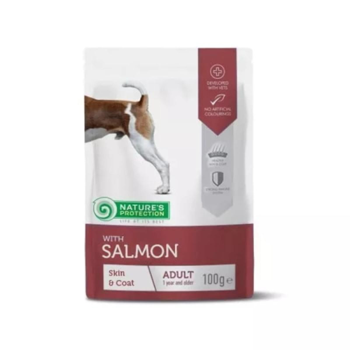 NATURES PROTECTION Skin & Coat, XS-XL, Pui și Somon, plic hrană umedă câini, piele & blană, (în sos), 100g - poza 2