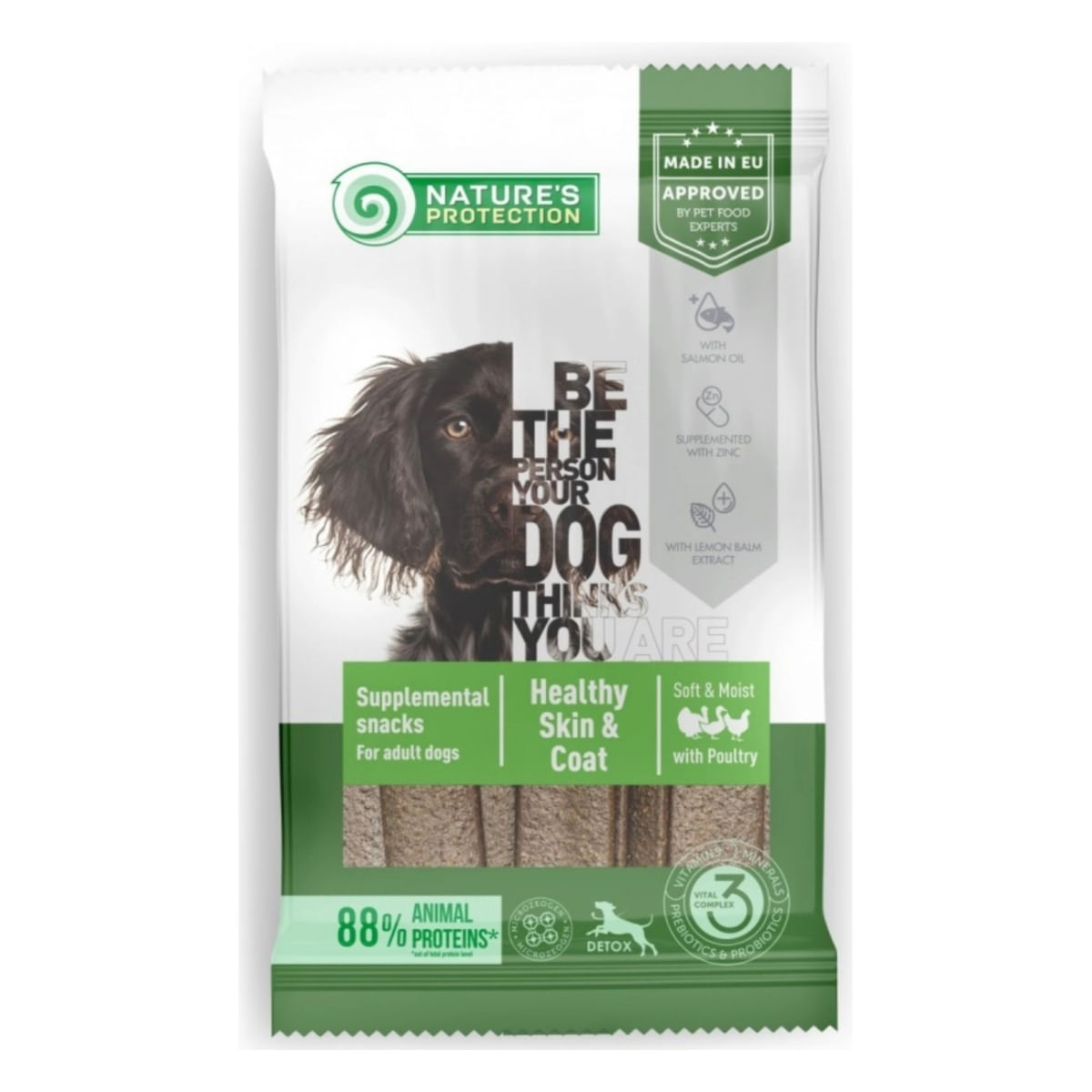 NATURES PROTECTION Snack Skin & Coat, Pasăre, recompense funcționale câini, piele și blană, 160g - poza 2