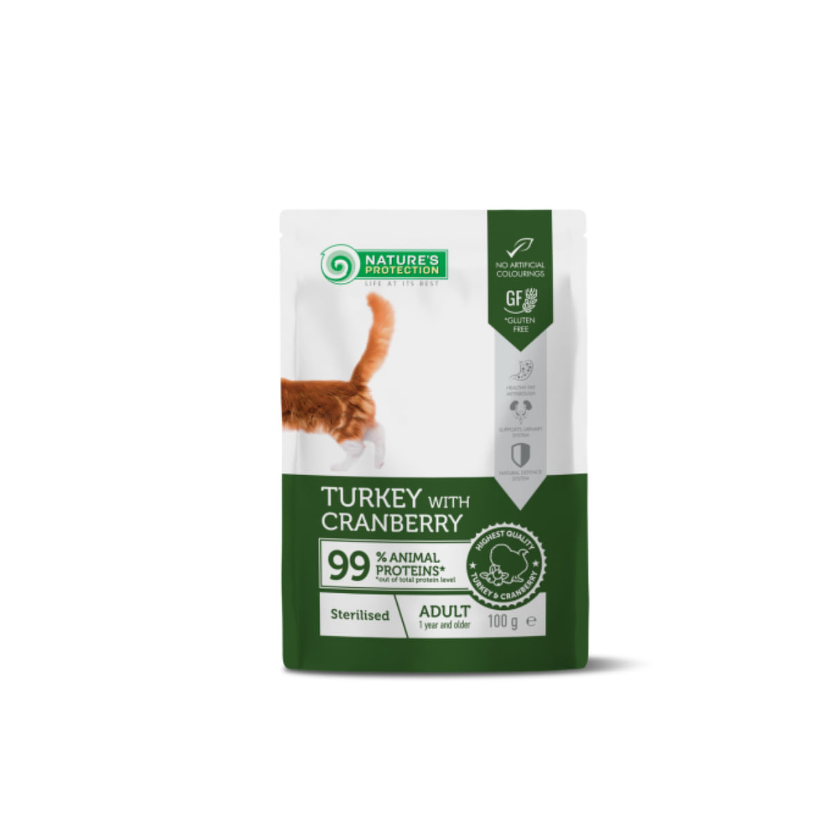 NATURES PROTECTION Sterilised, Curcan și Merișoare, plic hrană umedă monoproteică pisici sterilizate, (în sos), 100g - poza 2
