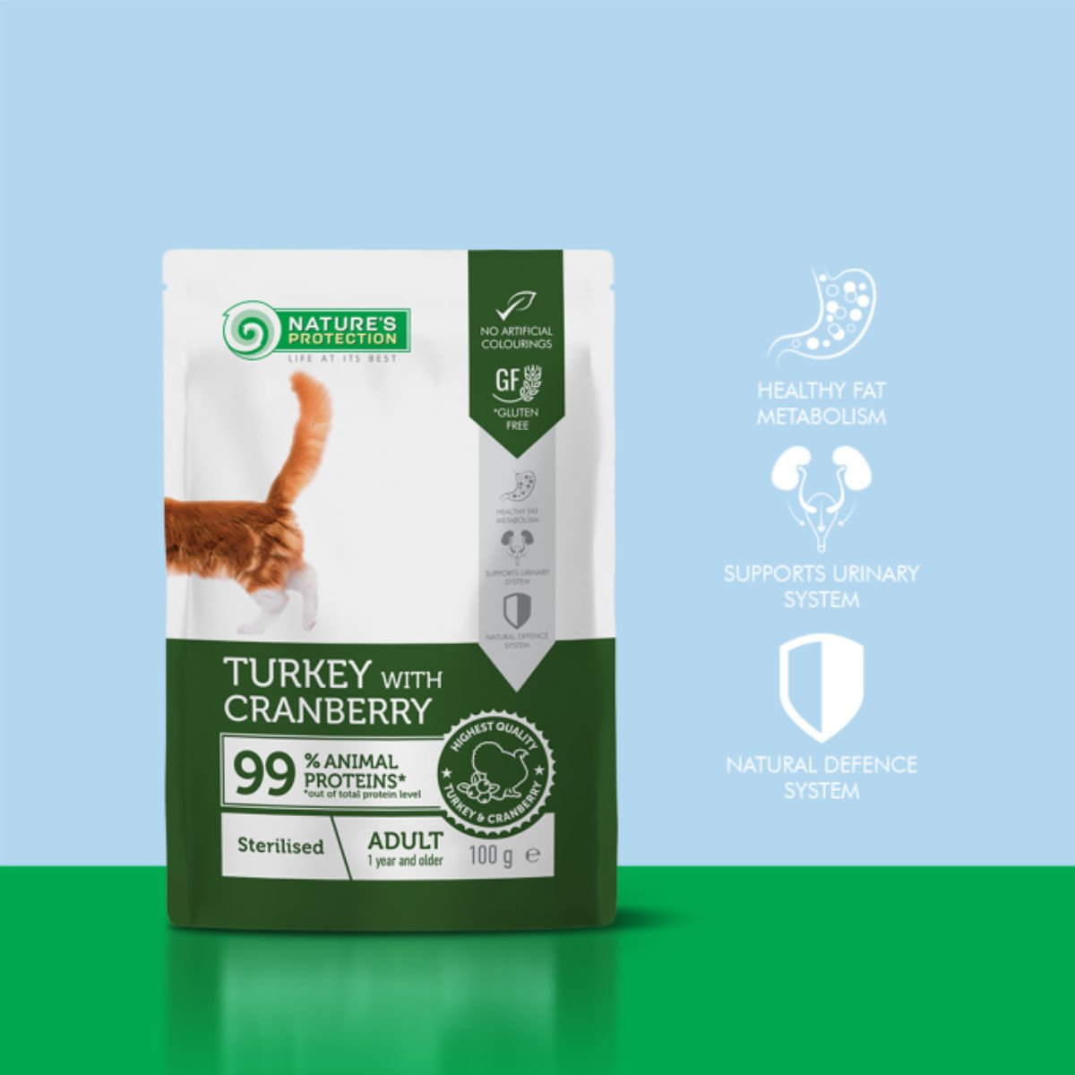 NATURES PROTECTION Sterilised, Curcan și Merișoare, plic hrană umedă monoproteică pisici sterilizate, (în sos), 100g - poza 3