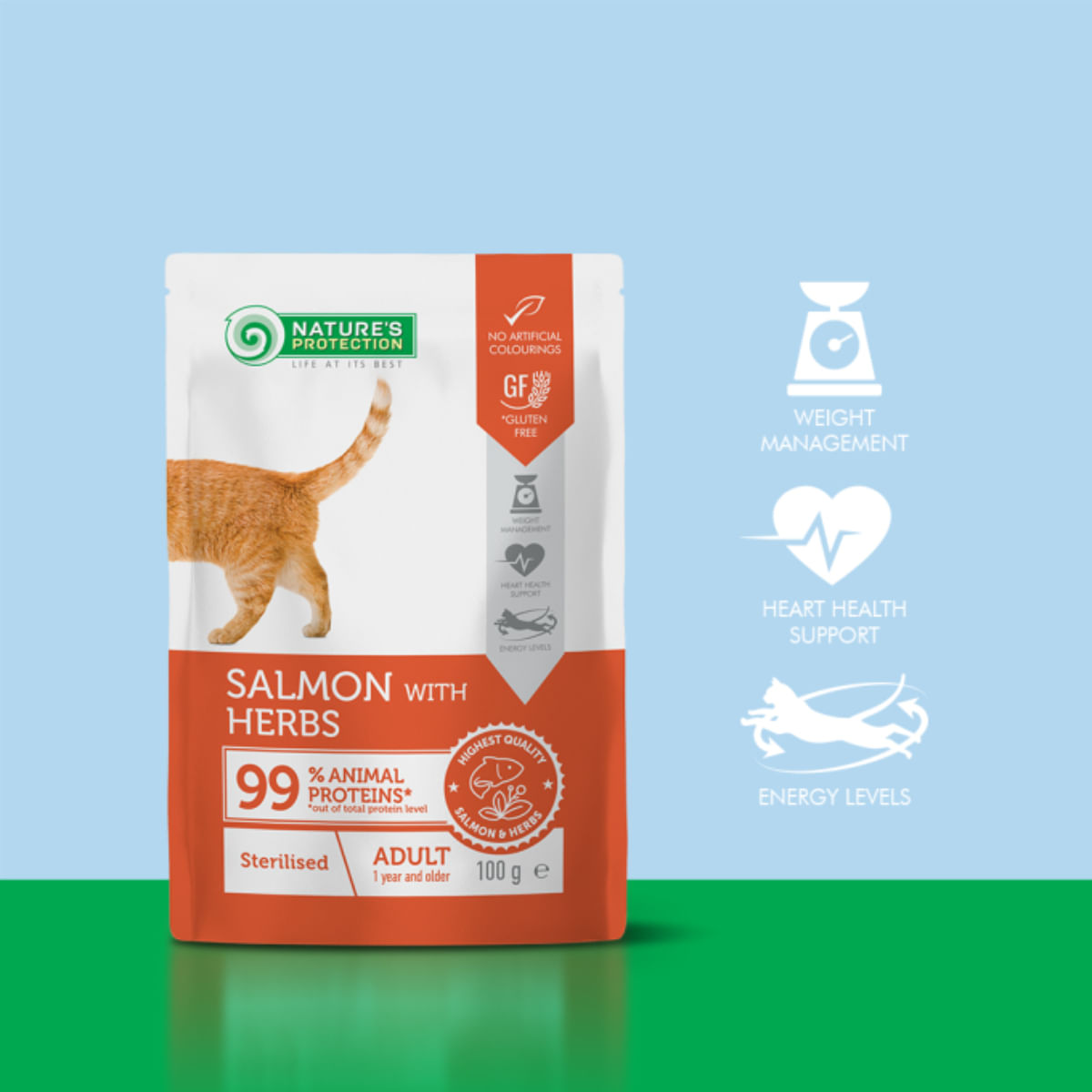 NATURES PROTECTION Sterilised, Somon, plic hrană umedă pisici sterilizate, (în sos), 100g - poza 3