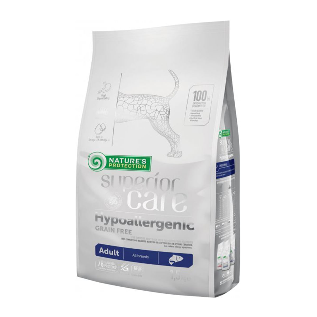 NATURES PROTECTION Superior Care Hypoallergenic, Somon, hrană uscată fără cereale câini, afecțiuni digestive și dermatologice, 10kg - poza 2