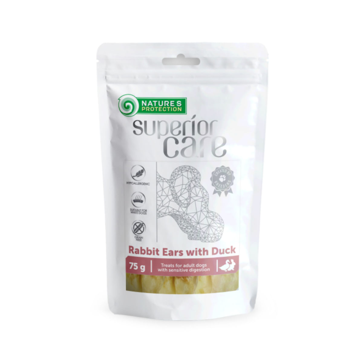 NATURES PROTECTION Superior Care Rabbit Ears, XS-XL, Iepure și Rață, punguță recompense câini, 75g - poza 2