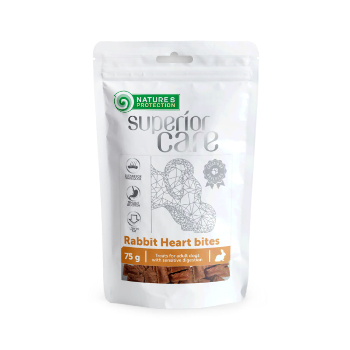 NATURES PROTECTION Superior Care Rabbit Heart Bites, XS-XL, Iepure și Inimă, punguță recompense câini, 75g - poza 1