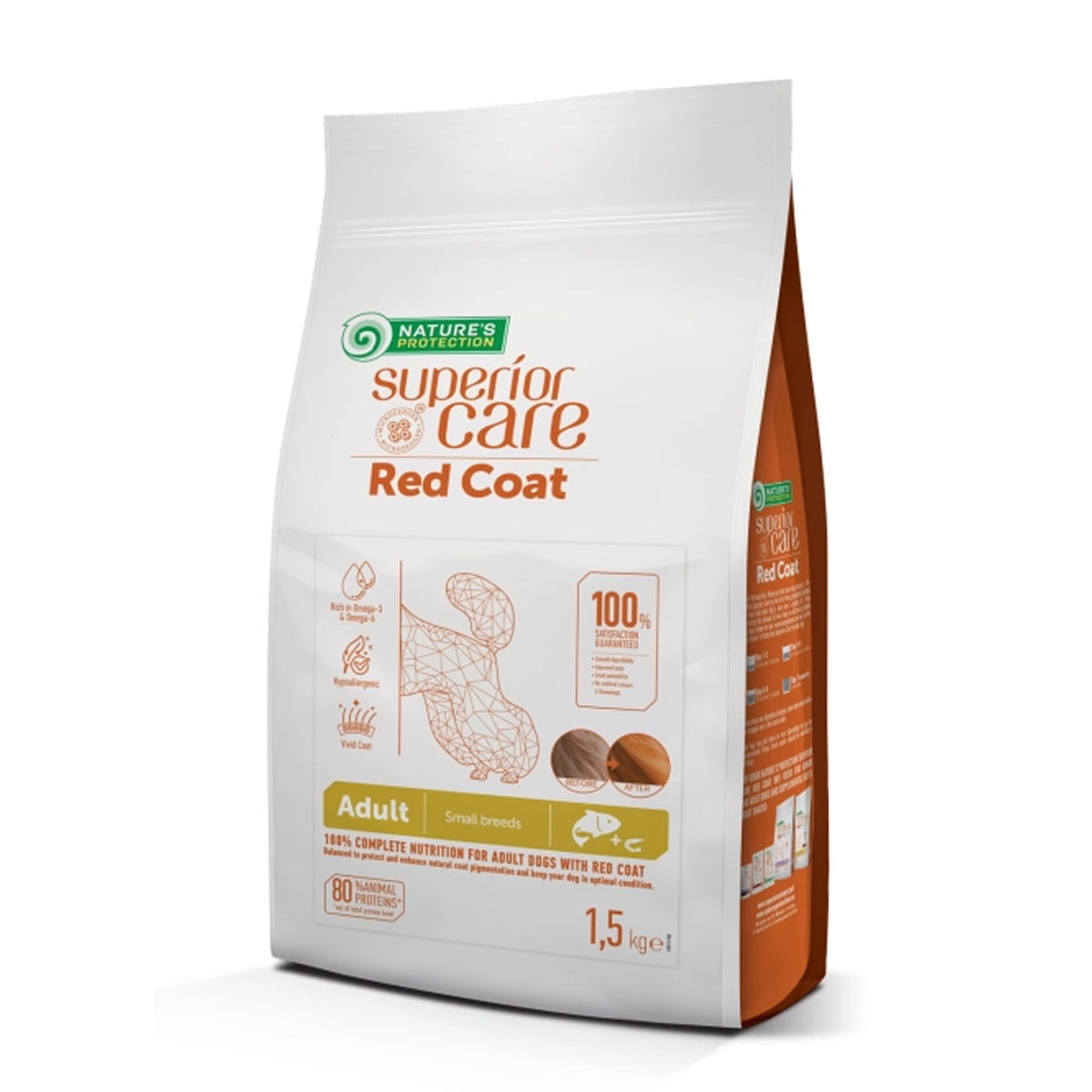 NATURES PROTECTION Superior Care Red Coat Small & Mini Breed, XS-S, Somon și Krill, hrană uscată fără cereale câini NATURES PROTECTION Superior Care Red Coat Small&Mini, Somon, hrană uscată fără cereale câini, intensificarea culorii, 1.5kg - poza 2