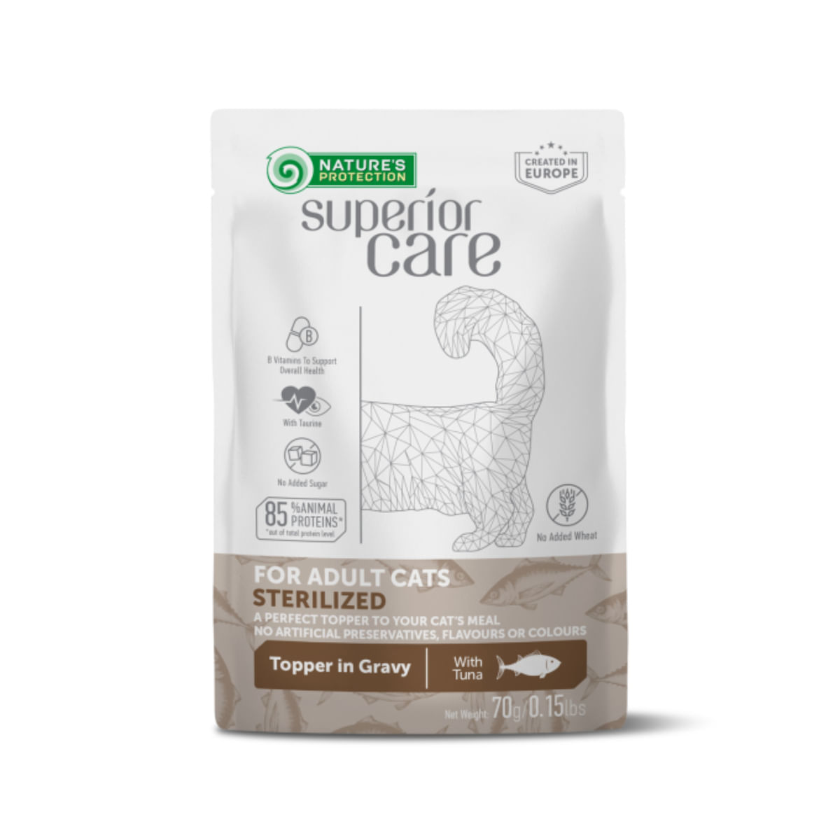 NATURES PROTECTION Superior Care Sterilised, Ton, plic hrană umedă monoproteică pisici sterilizate, (topping), 70g - poza 2