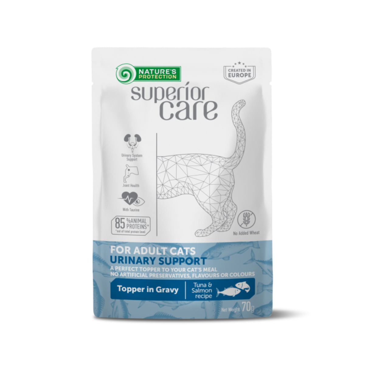 NATURES PROTECTION Superior Care Urinary, Ton și Somon, plic hrană umedă pisici, sistem urinar, (topping), 70g - poza 1