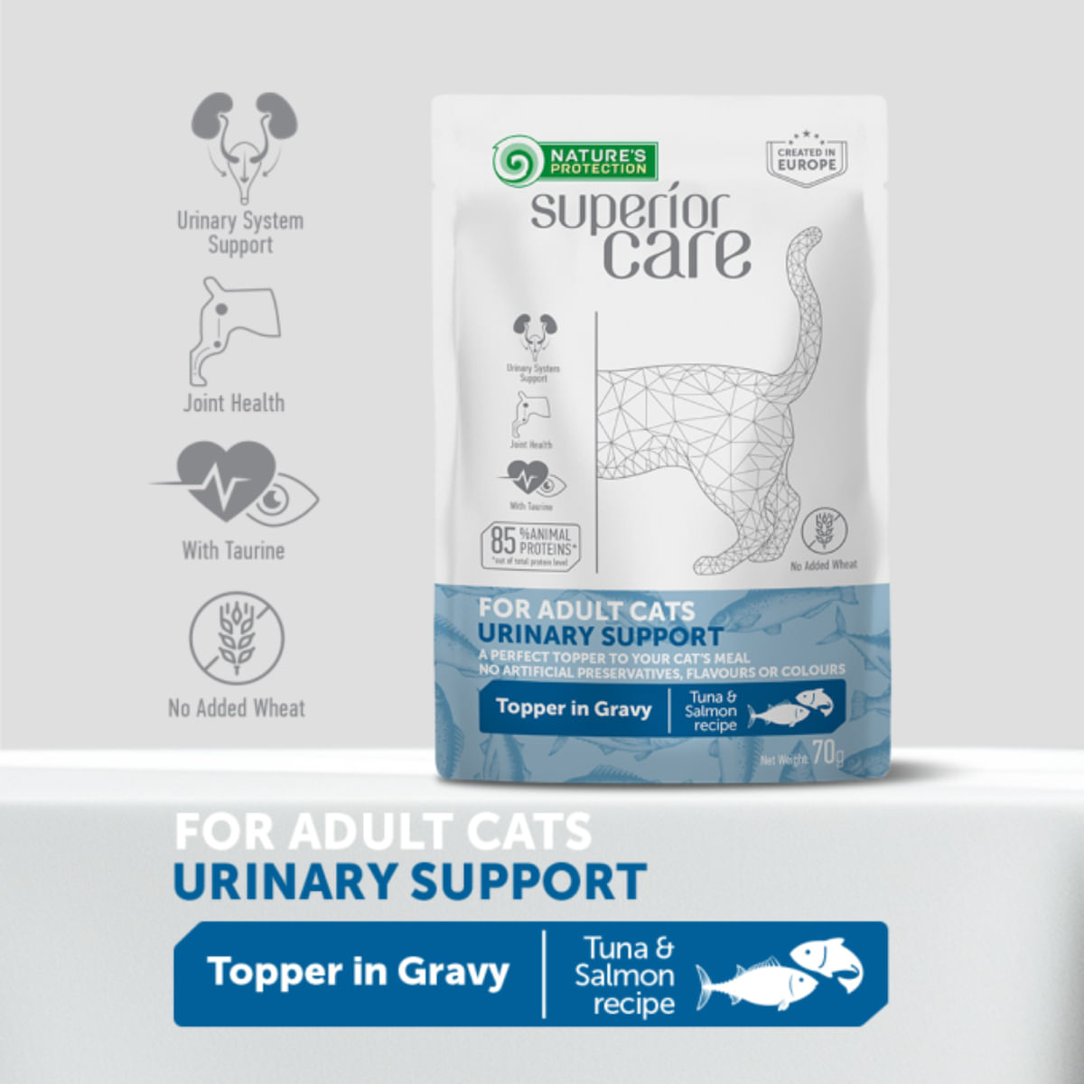 NATURES PROTECTION Superior Care Urinary, Ton și Somon, plic hrană umedă pisici, sistem urinar, (topping), 70g - poza 5