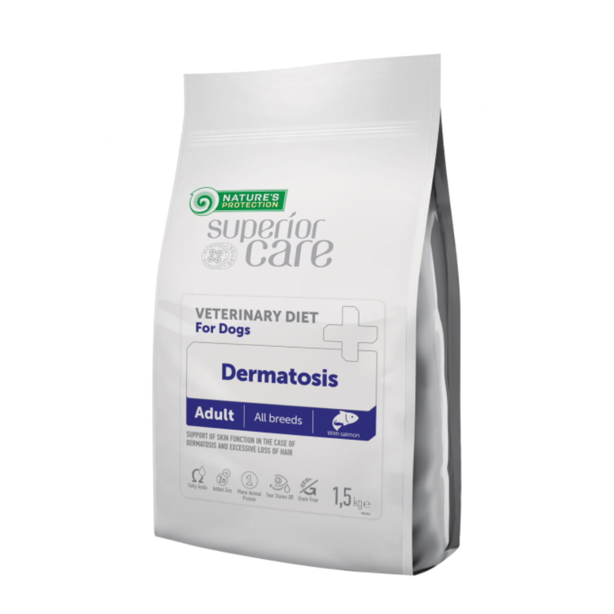 NATURES PROTECTION Superior Care Veterinary Diet Dermatosis, XS-XL, Somon, dietă veterinară, hrană uscată monoproteică câini, piele & blană, 10kg - poza 1