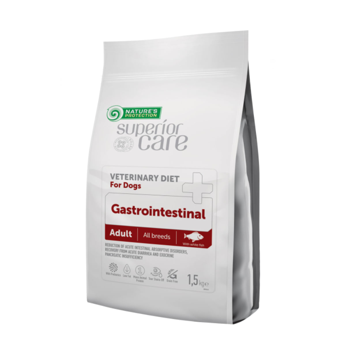 NATURES PROTECTION Superior Care Veterinary Diet Gastrointestinal White, XS-XL, Pește, dietă veterinară, hrană uscată câini, sistem digestiv, 10kg - poza 1