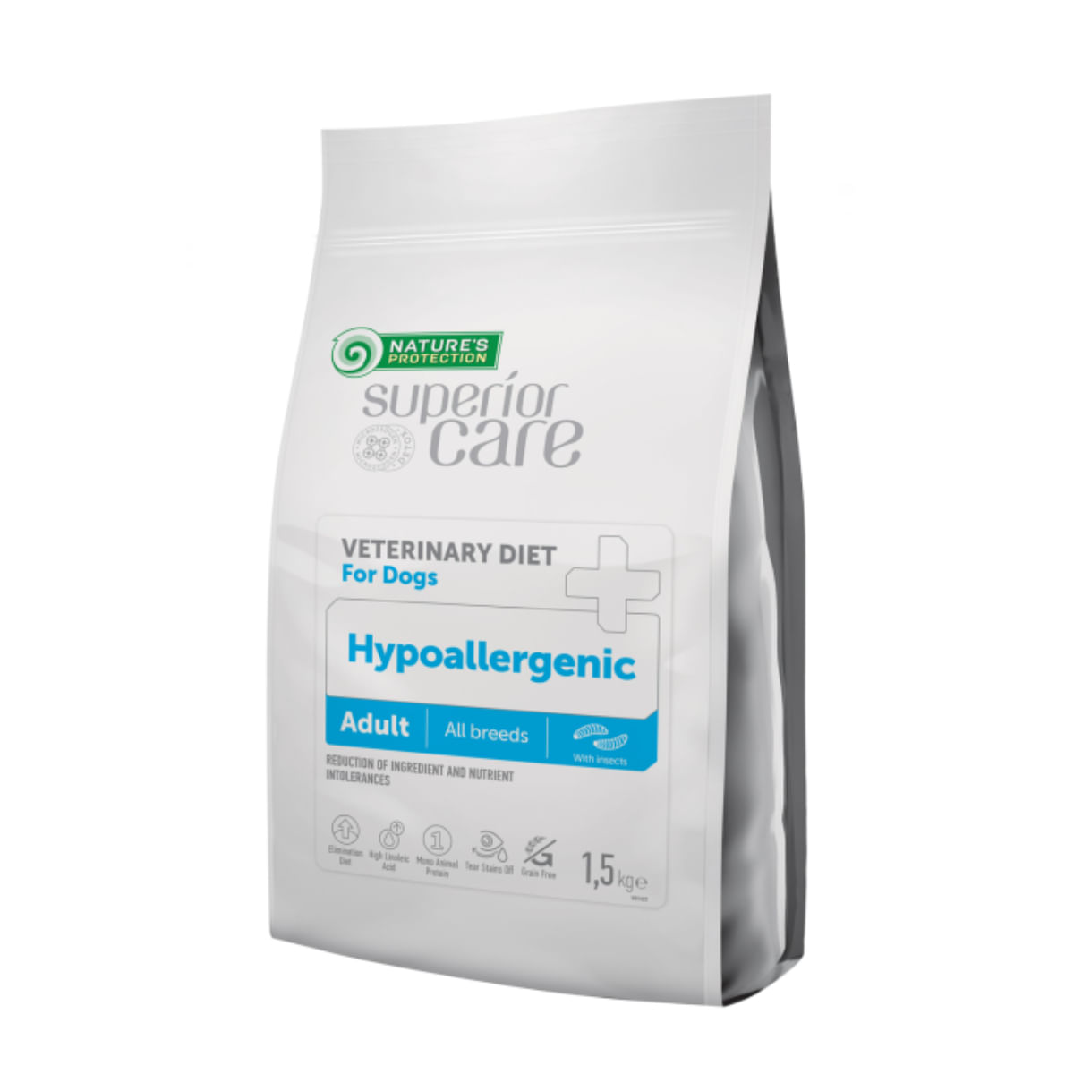 NATURES PROTECTION Superior Care Veterinary Diet Hypoallergenic, XS-XL, Insecte, dietă veterinară, hrană uscată monoproteică câini, alergii, 1.5kg - poza 2