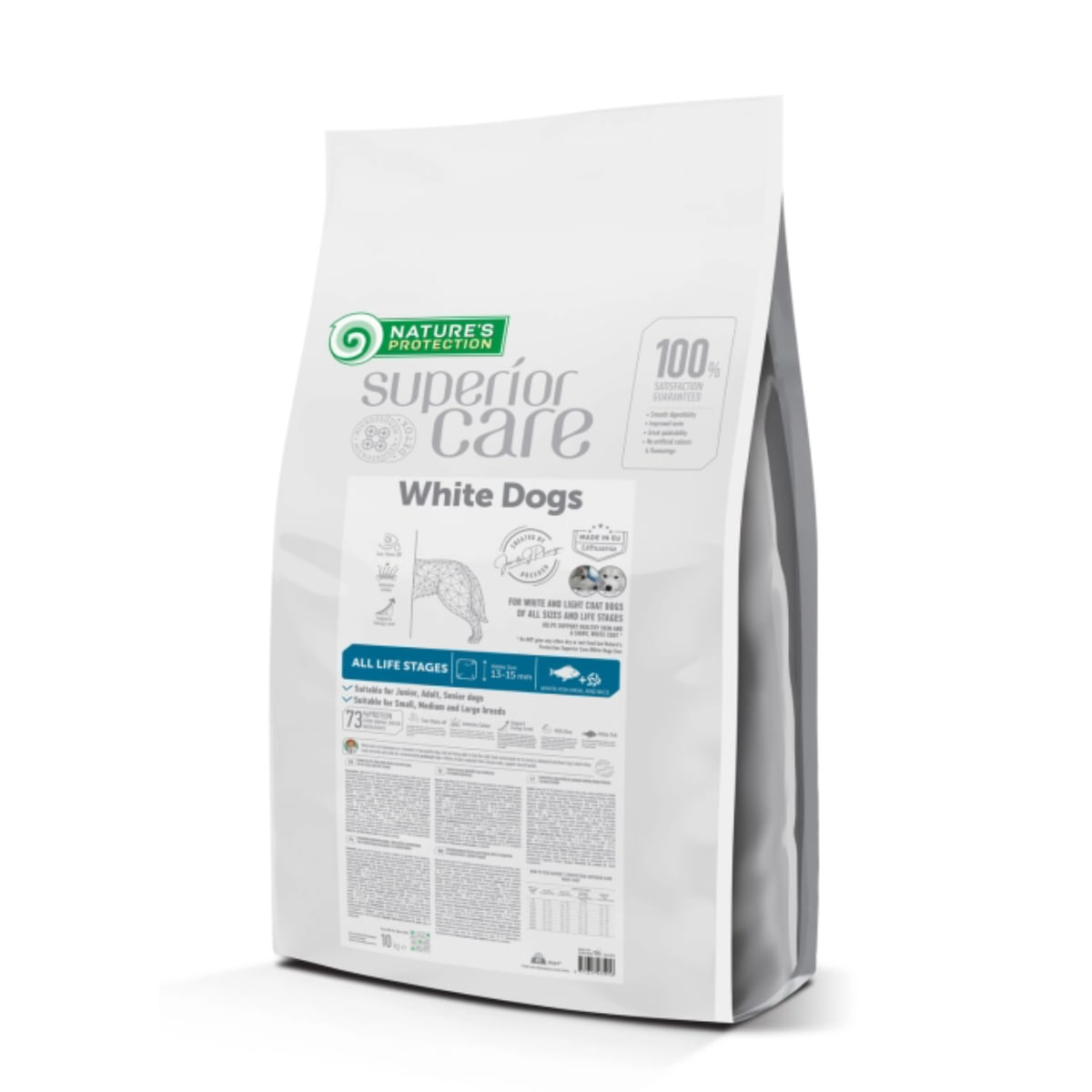 NATURES PROTECTION Superior Care White Dogs, XS-XL, Pește alb, hrană uscată fără cereale câini junior & adult, 10kg - poza 1