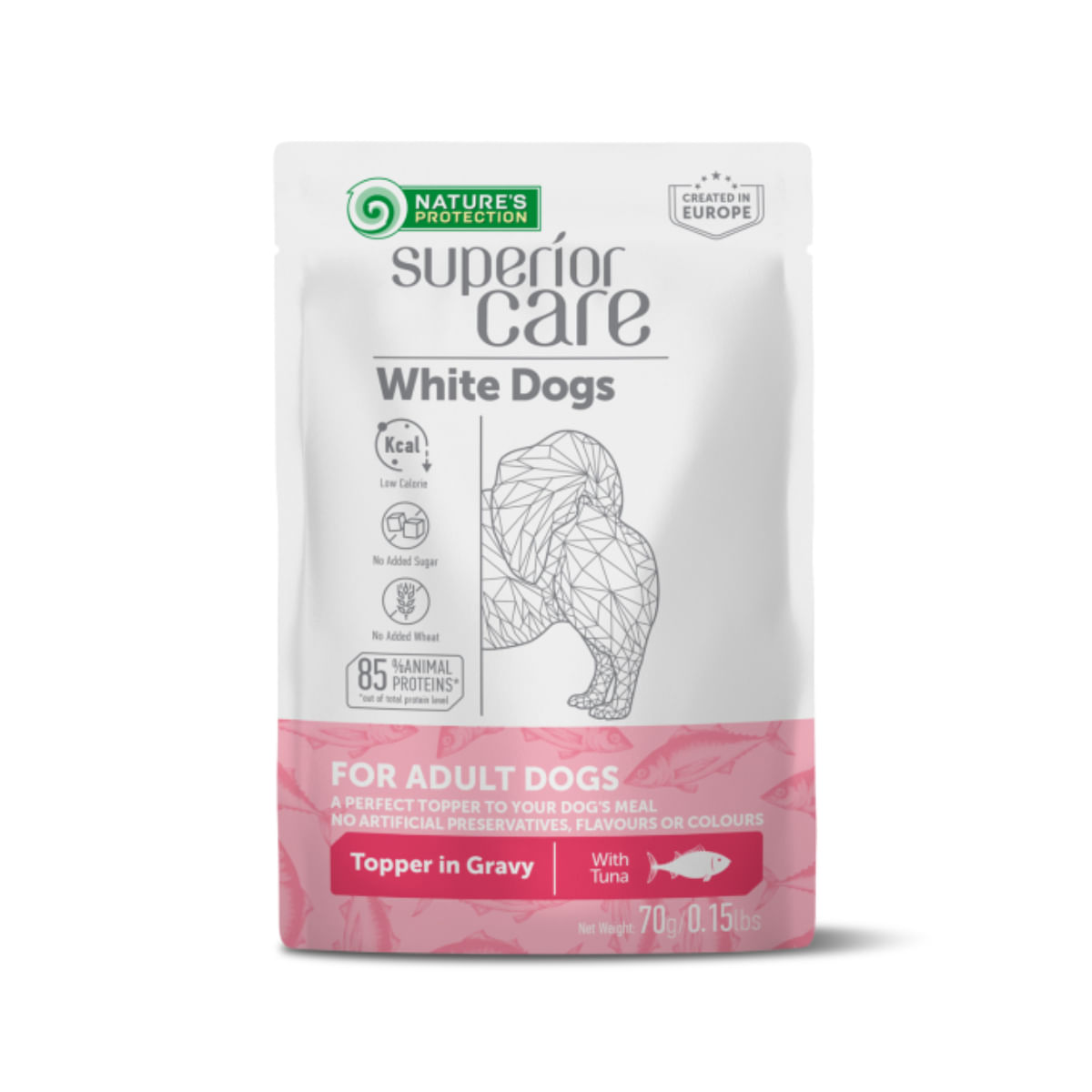 NATURES PROTECTION Superior Care White Dogs, XS-XL, Ton, plic hrană umedă monoproteică câini, (topping), 70g - poza 1