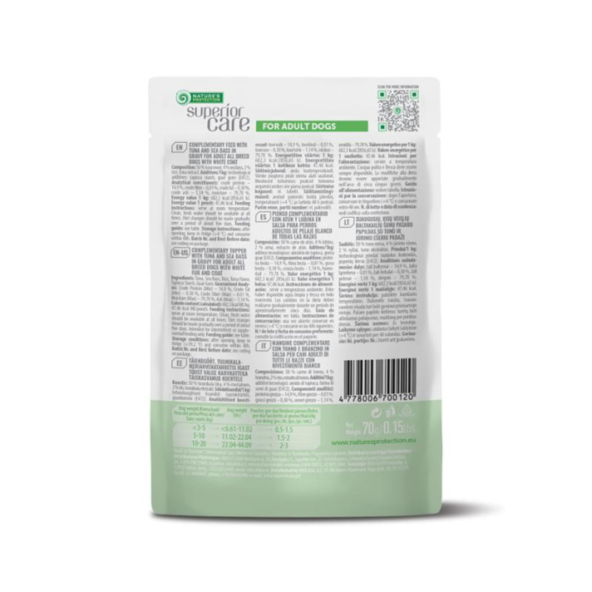 NATURES PROTECTION Superior Care White Dogs, XS-XL, Ton și Pește alb, plic hrană umedă câini, (topping), 70g - poza 4