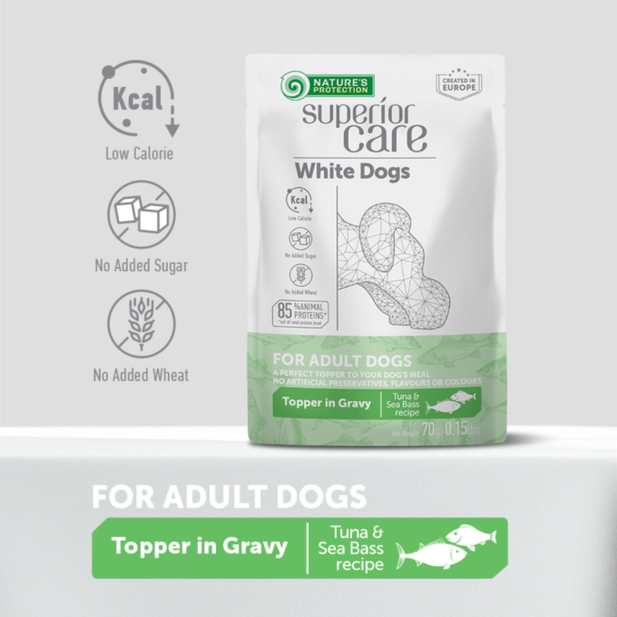 NATURES PROTECTION Superior Care White Dogs, XS-XL, Ton și Pește alb, plic hrană umedă câini, (topping), 70g - poza 5