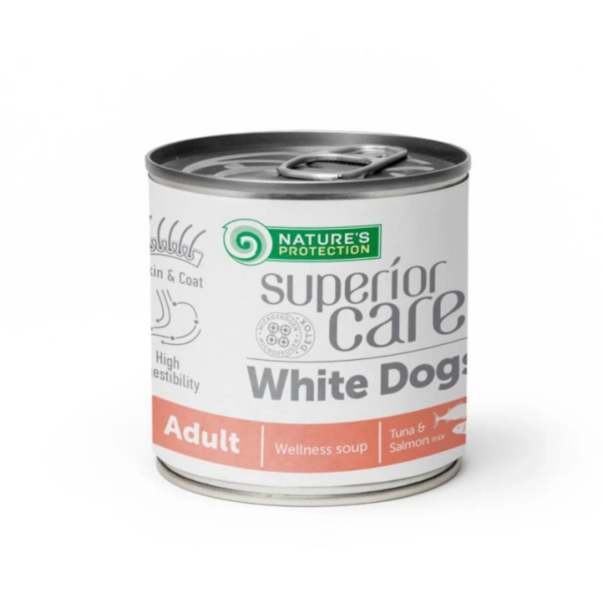 NATURES PROTECTION Superior Care White Dogs, XS-XL, Ton și Somon, conservă hrană lichidă fără cereale câini, piele & blană, bax, 140ml x 12buc - poza 2