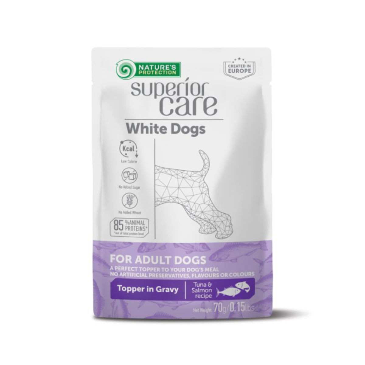 NATURES PROTECTION Superior Care White Dogs, XS-XL, Ton și Somon, plic hrană umedă câini, (topping), 70g - poza 3