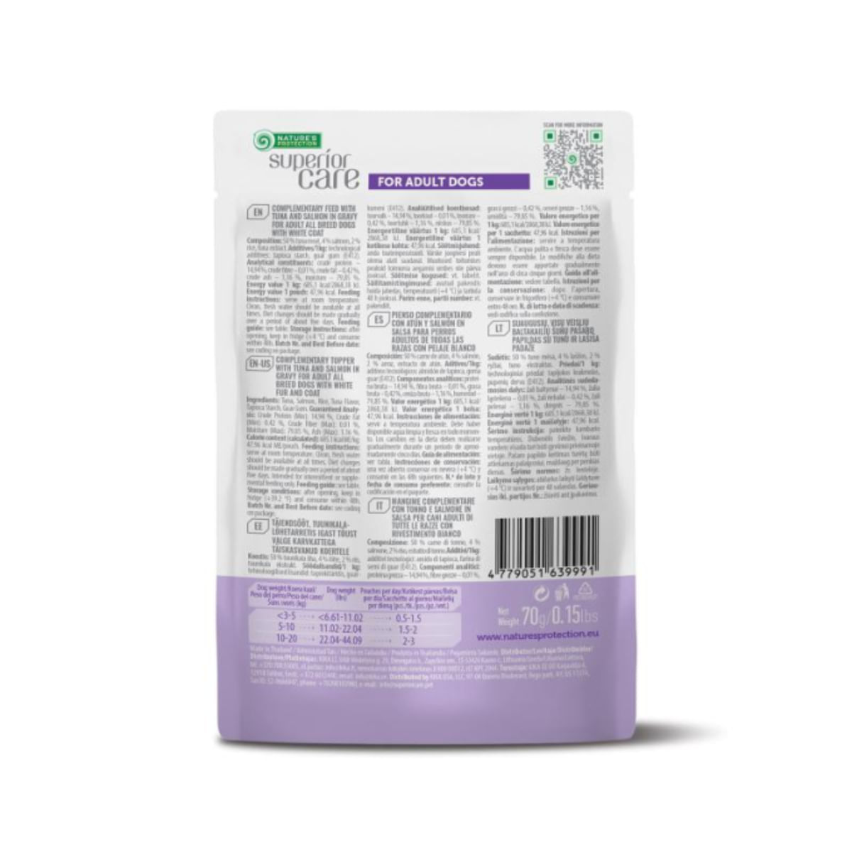 NATURES PROTECTION Superior Care White Dogs, XS-XL, Ton și Somon, plic hrană umedă câini, (topping), 70g - poza 4
