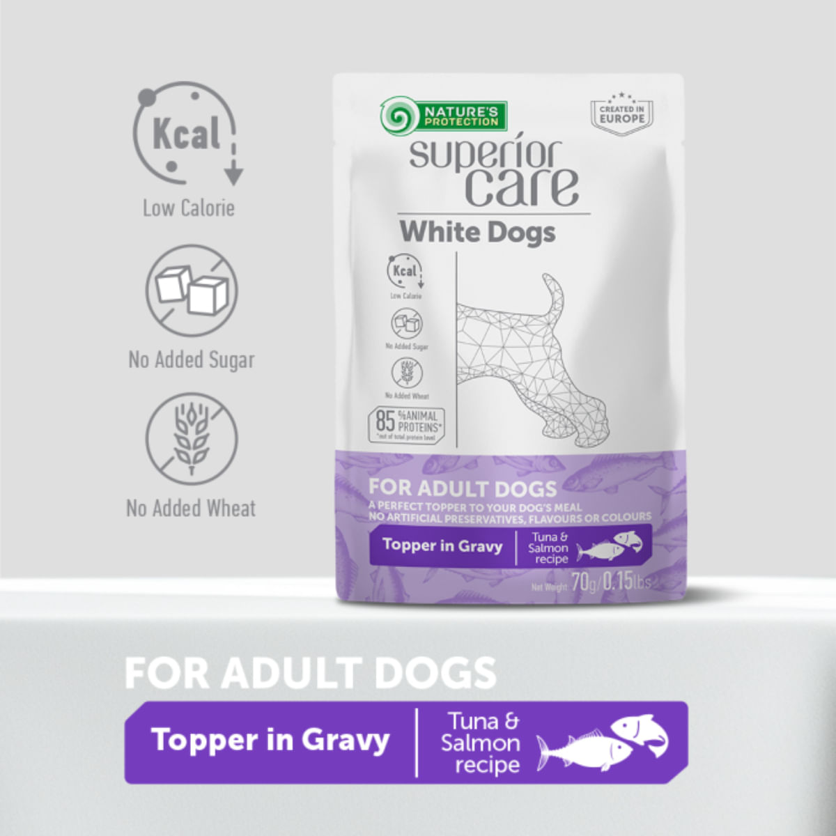 NATURES PROTECTION Superior Care White Dogs, XS-XL, Ton și Somon, plic hrană umedă câini, (topping), 70g - poza 5