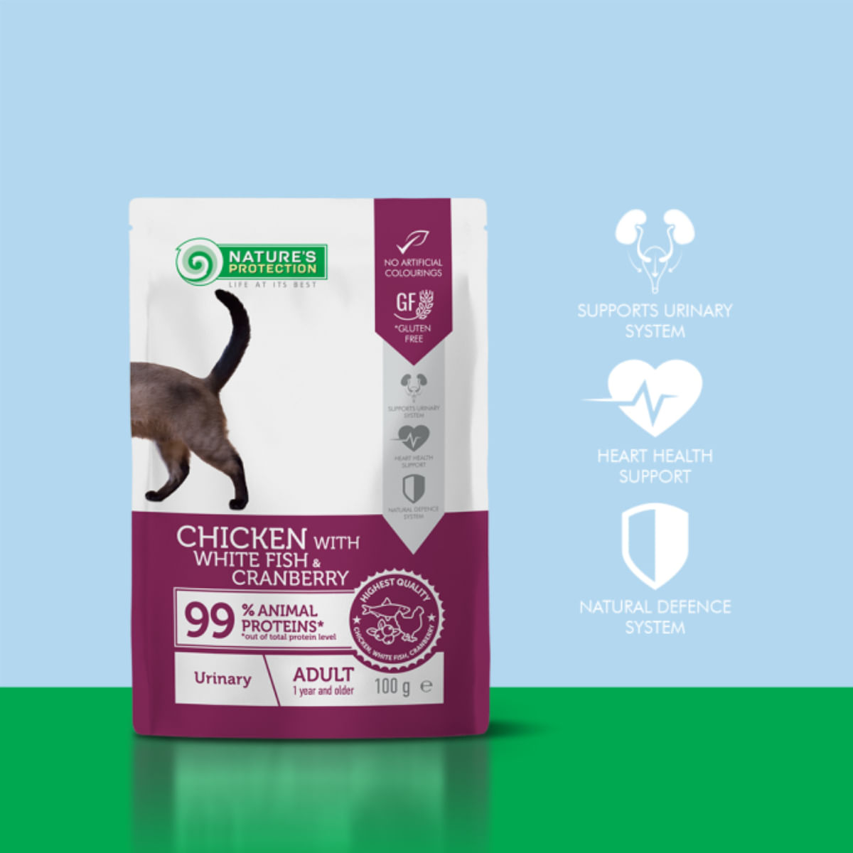NATURES PROTECTION Urinary, Pui și Pește alb, plic hrană umedă pisici, sistem urinar, (în sos), 100g - poza 3